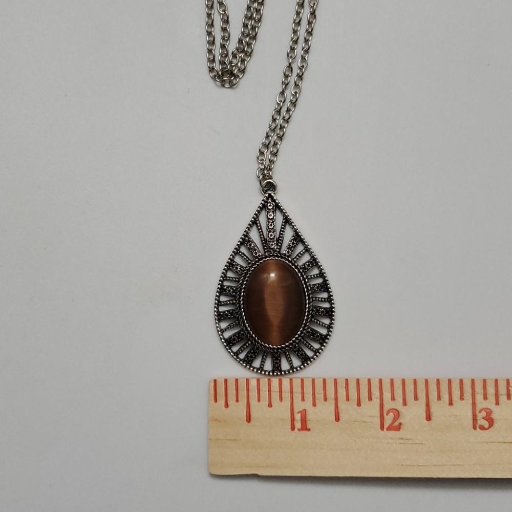 Paparazzi Long Necklace Brown and Silver New - Picture 7 of 12